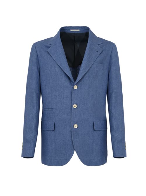 Giacca tre bottoni in lino stile denim BRUNELLO CUCINELLI | MB4307BTDC013